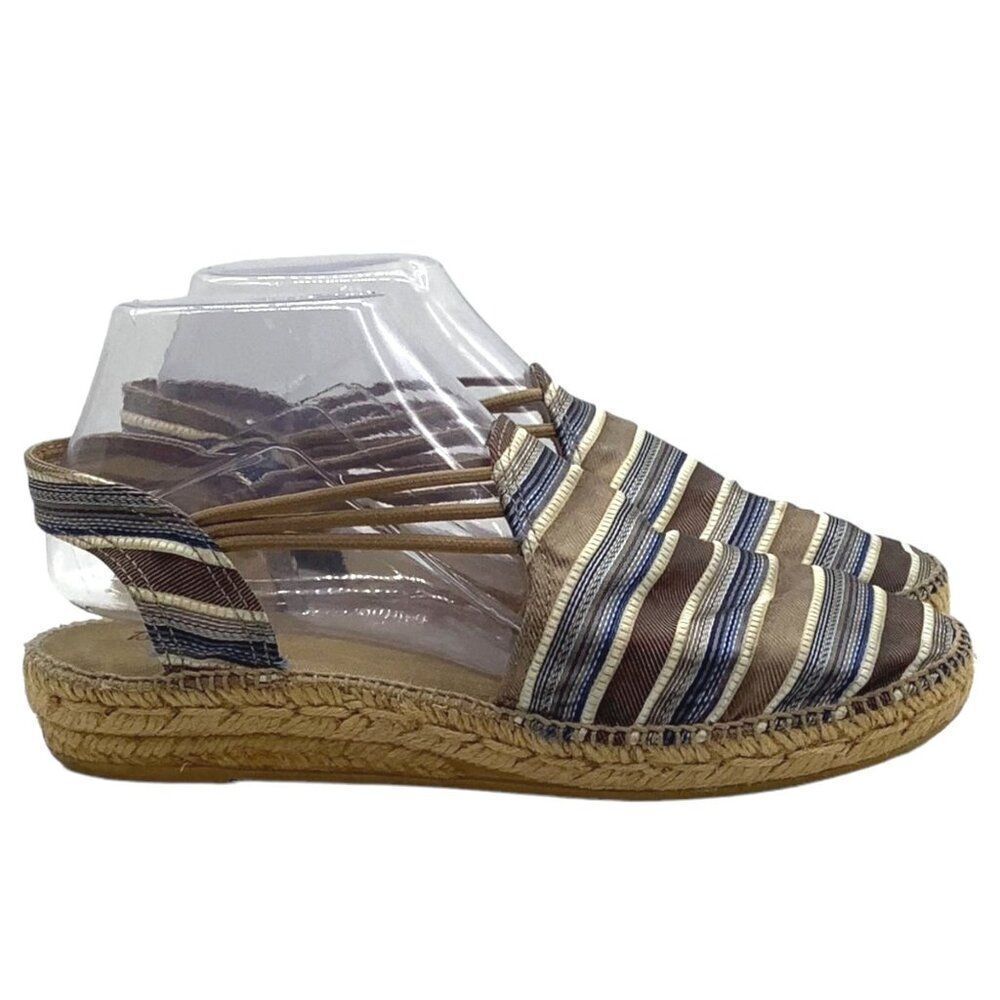 TONI PONS Noa HV Flat Espadrilles 39 8 Striped Blue and Brown Closed Toe Sandals
